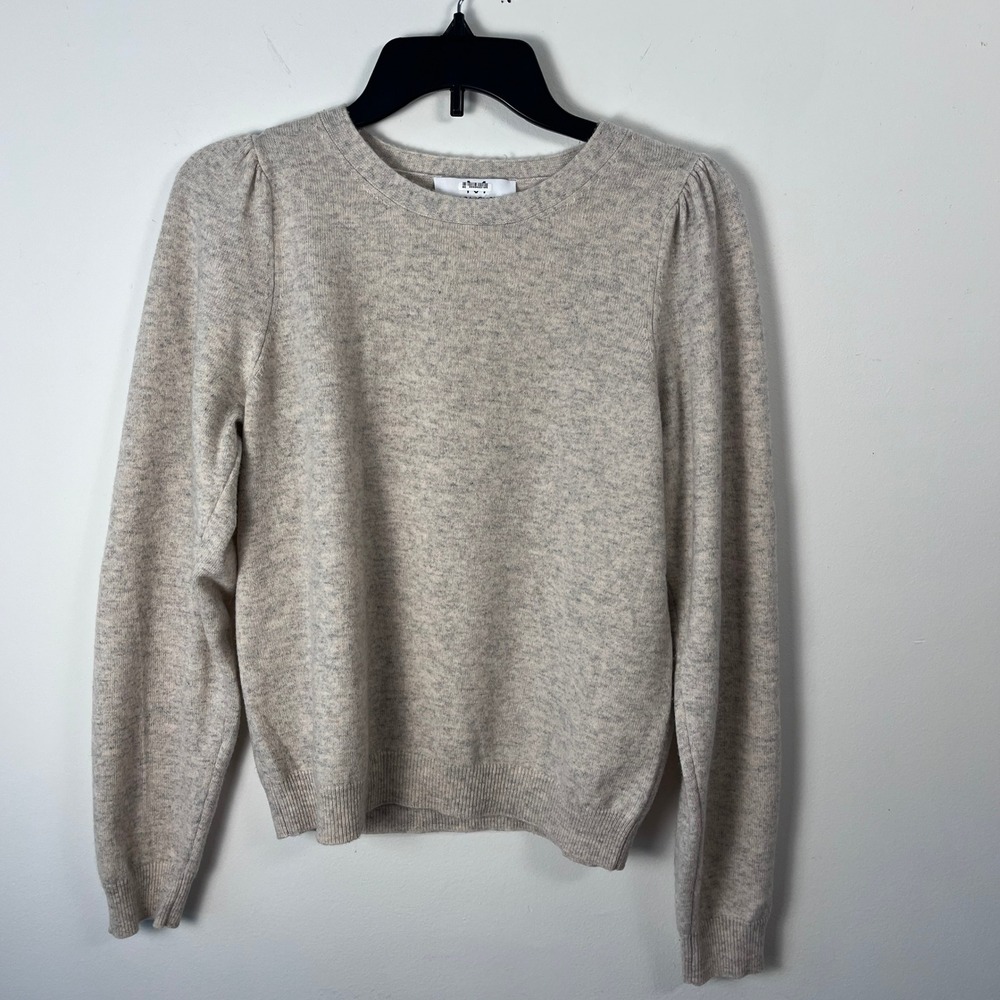 Magaschoni Sweater Women Large Tan Wool Cashmere Puff Sleeve Quiet Luxury